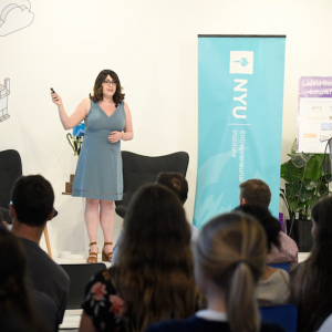 Photo of Sabina Braverman pitching for HealthHuddle