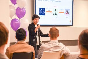 Photo of Friends and Family Demo Day, founder pitching