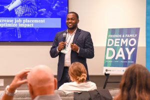 Photo of Friends and Family Demo Day, founder pitching