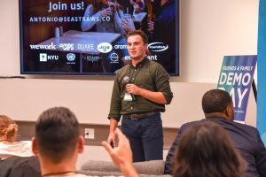 Photo of Friends and Family Demo Day, founder pitching