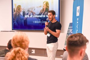 Photo of Friends and Family Demo Day, founder pitching