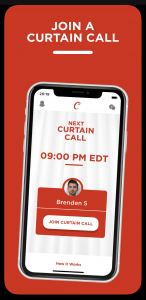 screenshot of Curtain app, showing the time for the curtain call
