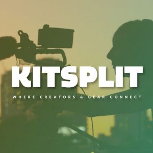 Photo of woman using expensive camera equipment with the Kitsplit logo on top.