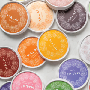 ice cream pint lids with different flavors from Malai