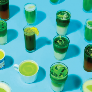 various different cups with different matcha drinks from matchabar