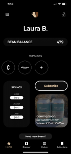 Screenshot of the coffee card app